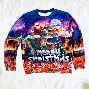 Santa on a T-Rex Top! Perfect for ugly sweater!